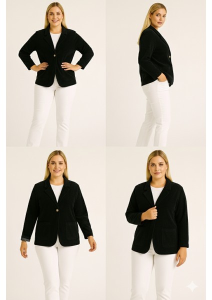 Kadife Italyan Kesim Blazer Siyah Kadın Ceket | Standart Beden (48’e Uyumlu) fiyatları