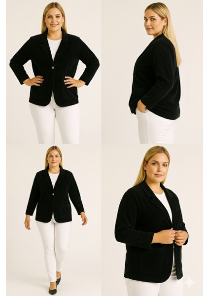 Kadife Italyan Kesim Blazer Siyah Kadın Ceket | Standart Beden (48’e Uyumlu) fırsatları