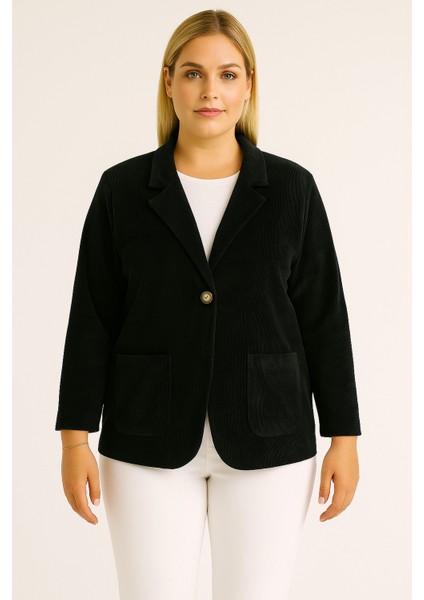 Kadife Italyan Kesim Blazer Siyah Kadın Ceket | Standart Beden (48’e Uyumlu) indirimleri