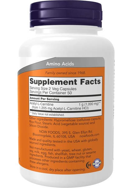 Acetyl-L Carnitine 500 Mg Amino Acid Brain And Nerve Cell Function 100 Veg Capsules fiyatları