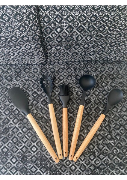 Bambu Saplı Silikon Kepçe Kaşık Seti 5'li