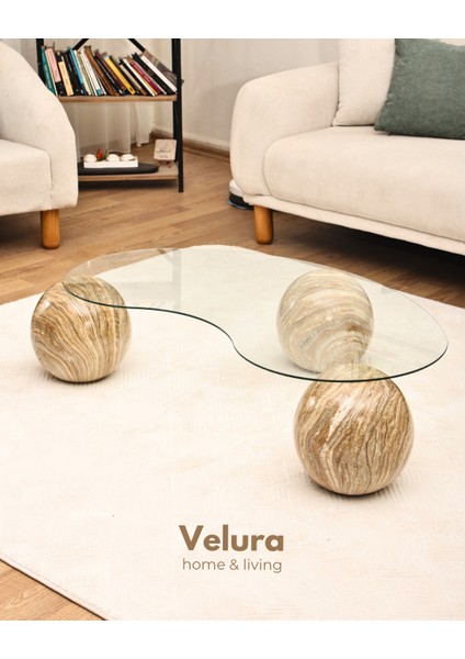 Modern Orta Sehpa & Cam Sehpa & Küre Sehpa & Top Sehpa - Traverten Desen