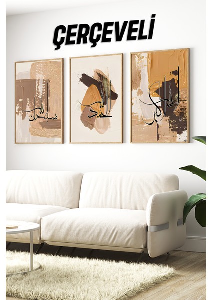 🎨 Soyut Dokunuşlarla Modern Hat Sanatı – 3’lü Çerçeveli Tablo Seti🎨 CRV1090 23 x 32