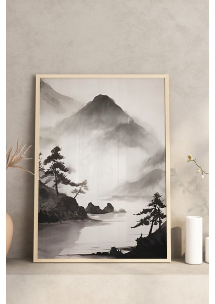 🌿 Dağ Manzaralı Çin Mürekkep Stili 3’lü Çerçeveli Tablo Seti🌿 CRV1105 23 x 32 fırsatları