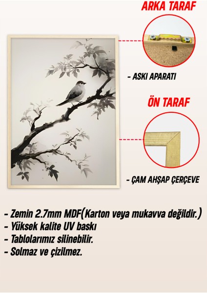 🌿 Dağ Manzaralı Çin Mürekkep Stili 3’lü Çerçeveli Tablo Seti🌿 CRV1105 23 x 32