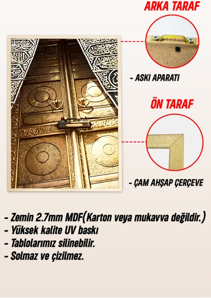 🕋 Altın Kâbe Kapısı ve Hat Sanatı Temalı 3'lü Mdf Çerçeveli Tablo Seti🕋 CRV1101 23 x 32
