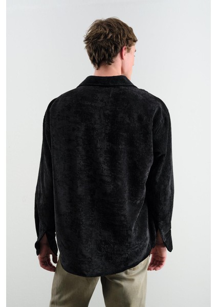 Oversıze Dökümlü Kadife Siyah Gömlek fiyatları