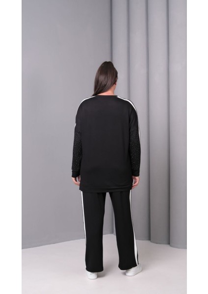 Kadın Kristal Kumaş Boru Paça Eşofman Takımı Taş ve Şerit Detaylı modelleri