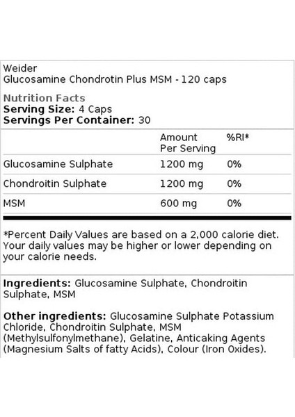 Glucosamine Chondroitin Plus Msm – 120 Caps fiyatları