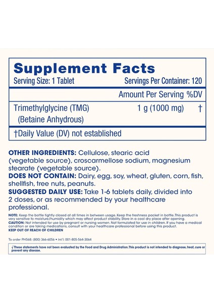 Tmg Pro 1000MG Trimethylglycine Betaine Heart Health Liver Detox 120 Tablet fiyatları