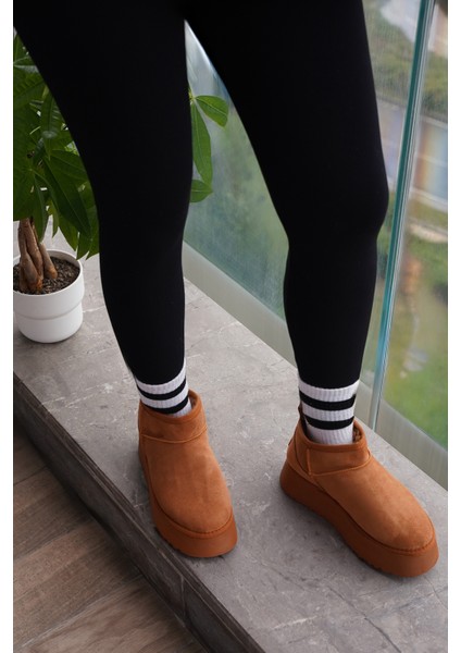 Kadın Kalın Taban İçi Kürklü Yarım Bot Tefis Taba Süet fiyatları