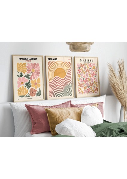 (Çerçevesiz) 3'lü Set Matisse Baskısı Poster, Bohem Duvar Dekoru, Matisse, Flower Market, Bauhaus modelleri