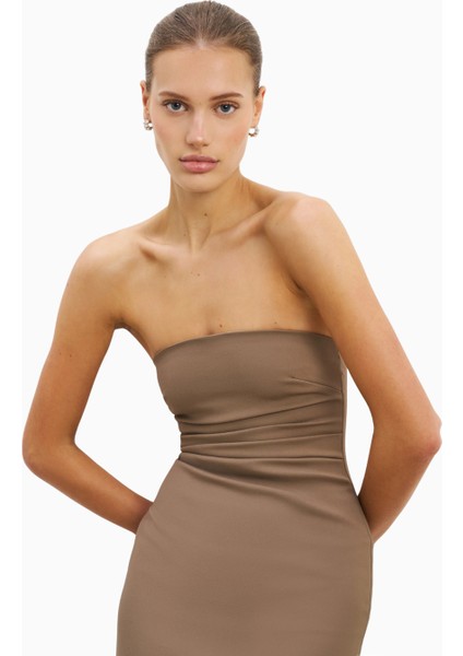 Becasue Of Alice Strapless Ruched Midaxi Dress Büzgü Detaylı Straplez Midaxi Elbise