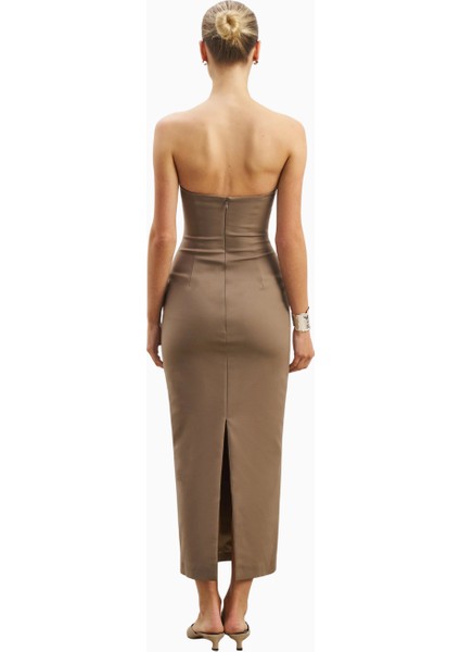 Becasue Of Alice Strapless Ruched Midaxi Dress Büzgü Detaylı Straplez Midaxi Elbise