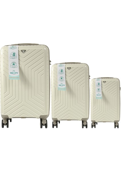 Metropolitan Sdr 103 Pp Valiz Seti - Büyük + Orta + Kabin Boy - Kemik / Gri