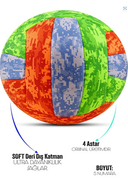 Voleybol Topu Soft Kamuflaj Pompalı Set Yumuşak Dokunuş Volleyball Renkli No:5