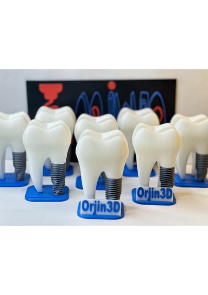 ORJIN3D Kişiye Özel Tasarlanabilir Diş Şeklinde Tek Ayağı Implant Kartvizitlik