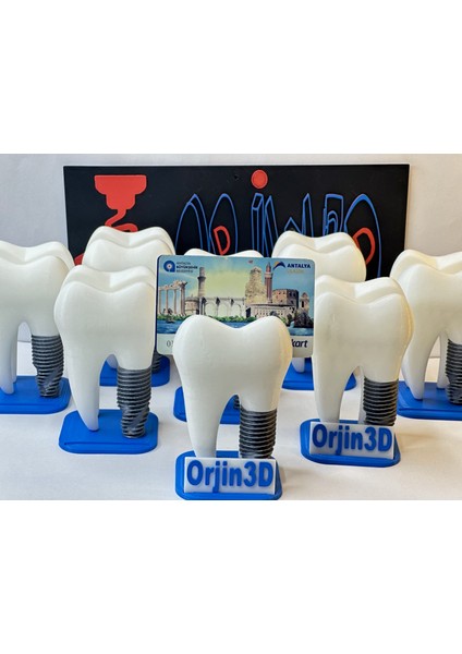 ORJIN3D Kişiye Özel Tasarlanabilir Diş Şeklinde Tek Ayağı Implant Kartvizitlik indirimleri