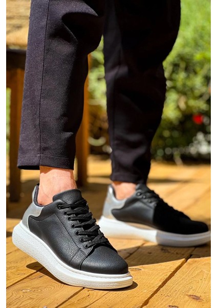 KB-X500 Kuback Siyah Gümüş Yüksek Taban Bağcıklı Günlük Erkek Ayakkabı