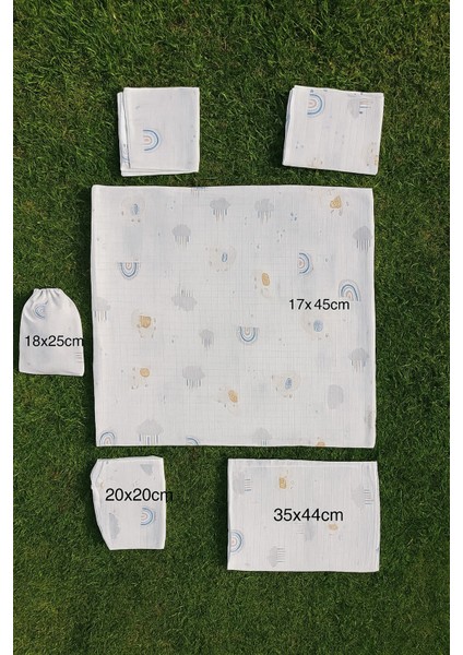 Bebek Müslin Set %100 Pamuk 7 Parça Battaniye Ağız Bezi Müslin Filli