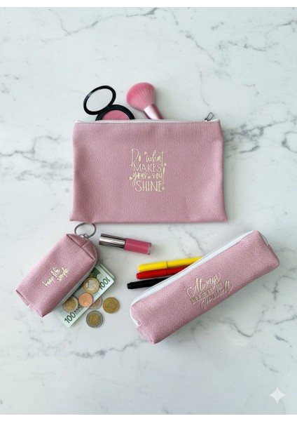Lizy 3 Lü Çanta Seti Makyaj Çantası, Bozuk Para Cüzdanı ve Kalemlik