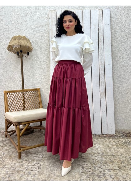 Bordo Poplin Kat Kat Etek