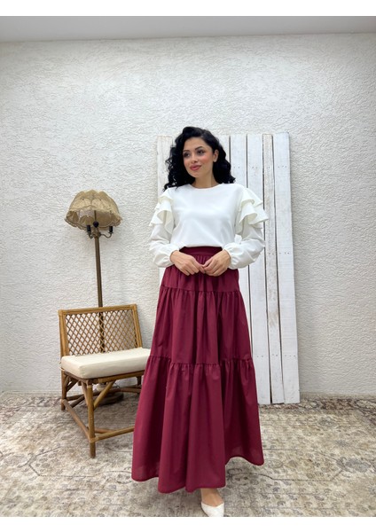Bordo Poplin Kat Kat Etek modelleri