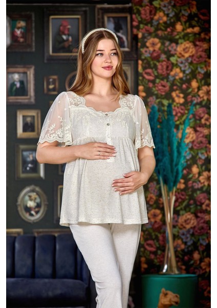 Aqua 24080 Bayan Kısa Kol Dantelli Lohusa Pijama Takımı fiyatları