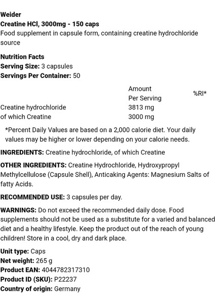 Creatine Hcl - 150 Caps - 50 Servis fiyatları