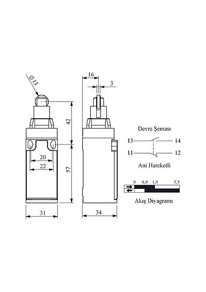 L3K13MUM331 Makaralı Pimli Limit Switch 1 Na + 1 Nk modelleri