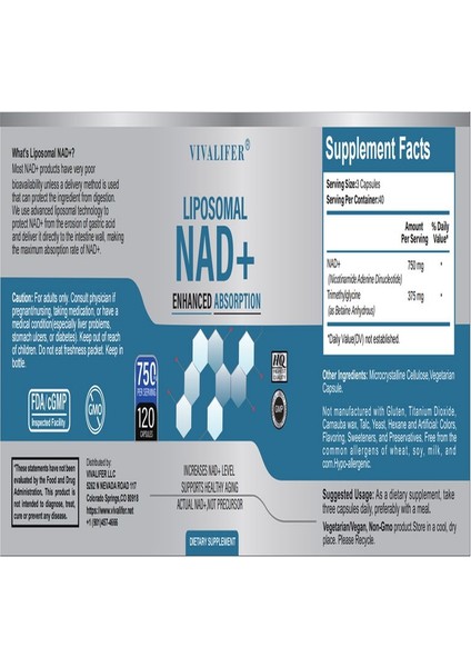 Liposomal Nad+ 500MG With Trimethylglycine Tmg 250 Mg Anti Aging Repair BRAIN120 Caps indirimleri