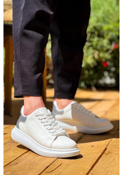 KB-X500 Kuback Beyaz Gümüş Yüksek Taban Bağcıklı Günlük Erkek Ayakkabı