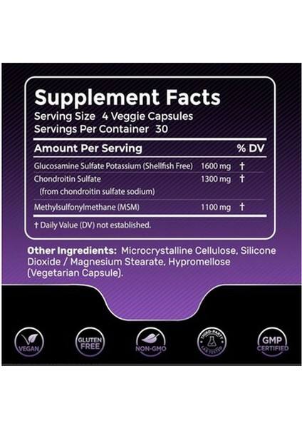 Wellnees Labs Glucosamine (Glukozamin) + Chondroitin + Msm 4000MG – 120 Capsules modelleri