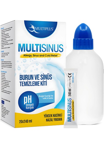 Burun ve Sinüs Temizleme Kiti 20x240 ml Yüksek Hacimli Düşük Basınçlı pH Dengeli Ergonomik Şişe