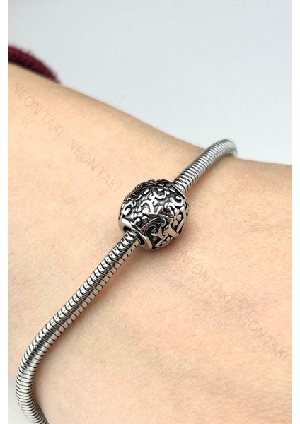 Çiçek İşlemeli, Pan Bileklik İçin 316 Paslanmaz Çelik Charm 51, Gümüş Renk, BİLEKLİK DAHİL DEĞİL!! modelleri