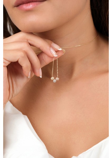 Asil 14 Ayar Taşlı Mini Toplu altın kolye KLY3968