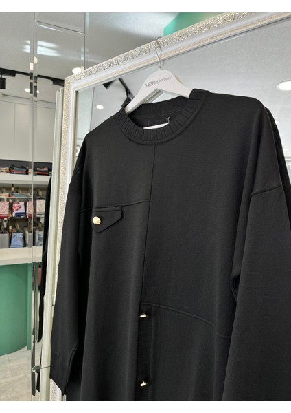 Adn Ince Triko Tunik Düğme Detaylı - Siyah - 2 fiyatları