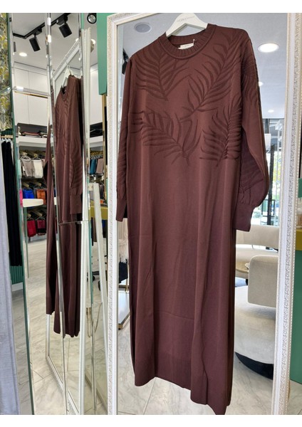 Adn Ince Triko Palmiye Elbise - Acı Kahve - 2