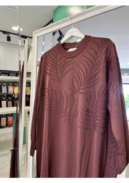 Adn Ince Triko Palmiye Elbise - Acı Kahve - 2 fiyatları