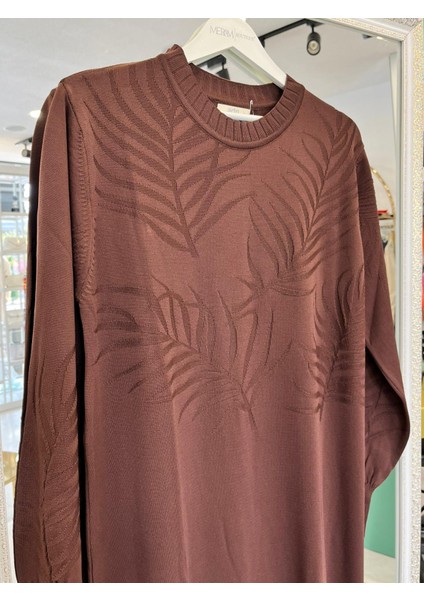 Adn Ince Triko Palmiye Elbise - Acı Kahve - 2 modelleri