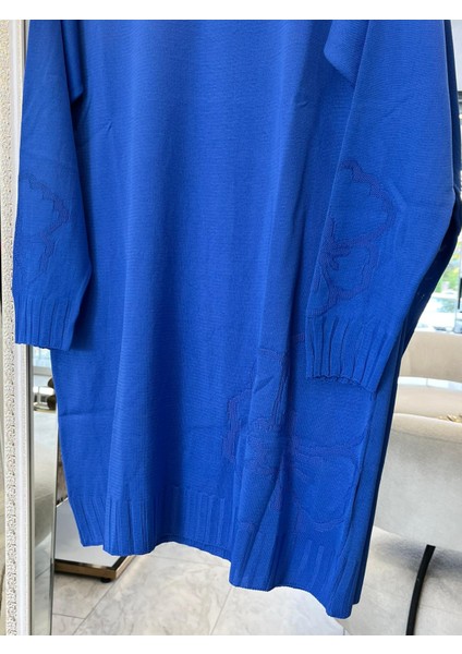 Adn Ince Triko Çiçekli Tunik - Mavi - 1 modelleri