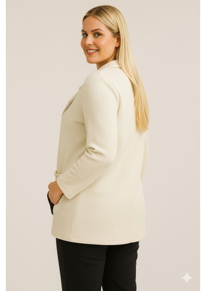 Kadife Italyan Kesim Blazer Krem Kadın Ceket | Standart Beden (48’e Uyumlu) modelleri