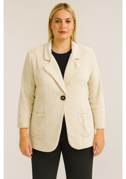 Kadife Italyan Kesim Blazer Krem Kadın Ceket | Standart Beden (48’e Uyumlu) fırsatları