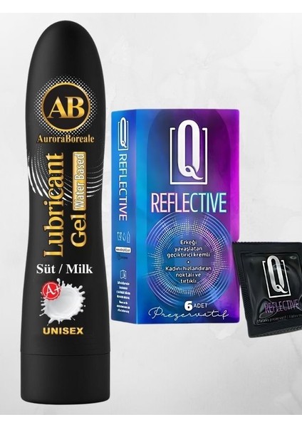Auroraboreale A B 125 ml Yenilebilir A+Süt Aromalı Yenilebilir Kayganlaştırıcı Jel Q Reflective 6'lı Kondom Set QWP9C99UJ776