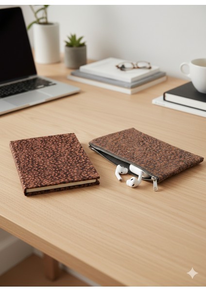 Atakids Lizy Leopar Desenli Süresiz Ajanda ve Çok Amaçlı Aksesuar Çantası (14*20 - 70 Yaprak)