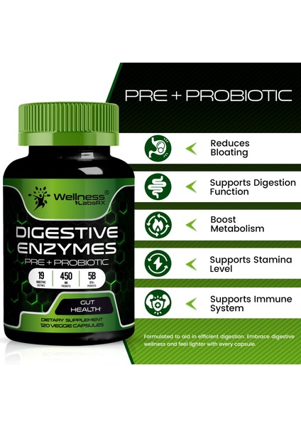 Wellnees Labs Digestive Enzymes Pre+Probiotic 5b Cfus Pro – 120 Capsules