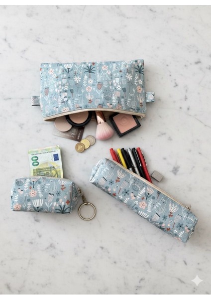 Atakids Lizy 3 Lü Çanta Seti Makyaj Çantası, Bozuk Para Cüzdanı ve Kalemlik