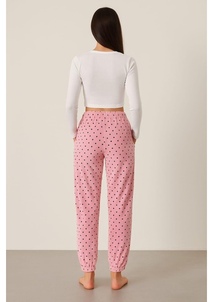 Kadın Cepli Puantiyeli Paça Lastlikli Kadife Tek Alt Pembe fiyatları