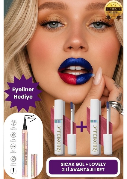 Soyulabilir Ruj Dudak Dövmesi 2 Li Set Sıcak Gül & Lovely