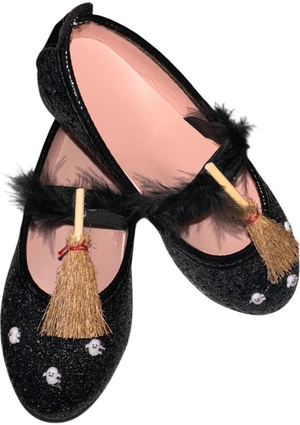 Kız Çocuk Cadılarr Bayramıı Halloween Işıklı Kostüm +Süpürge +Siyah Babet+Tüylü Eldiven+Boynuz Taç Seti indirimleri